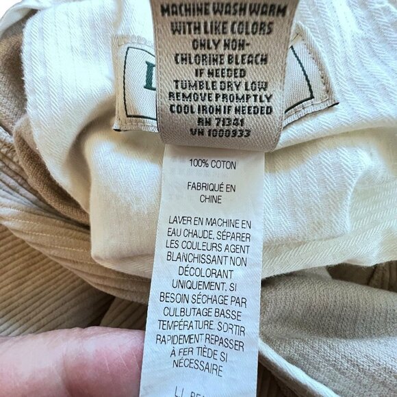 LL Bean Corduroy Pants Mens 34 Tan Beige 285258 Classic Pleated Flap Pockets - Picture 9 of 11